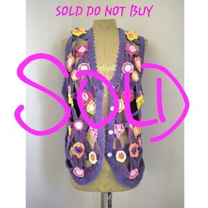 Vintage 90s Y2K Tony Lambert Crochet Knit Multicolor Floral Vest Size‎ Medium